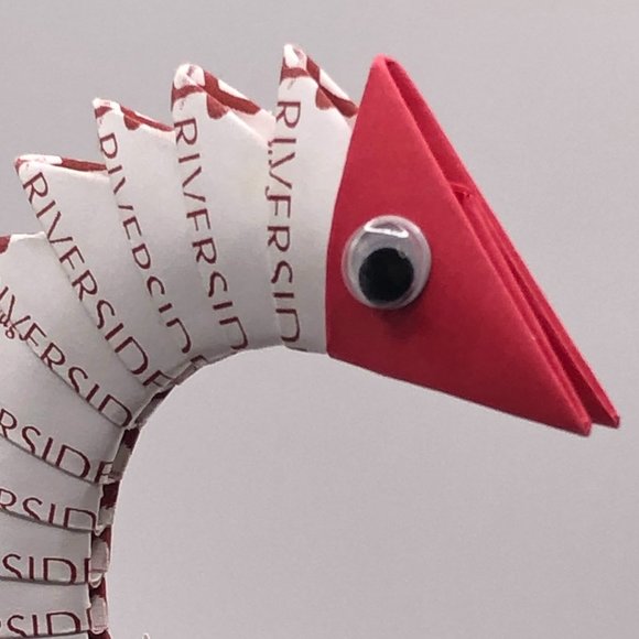 Origami PAPER Swan Basket White Red Accents Spring Easter Decor Folk Art Large - Picture 12 of 14